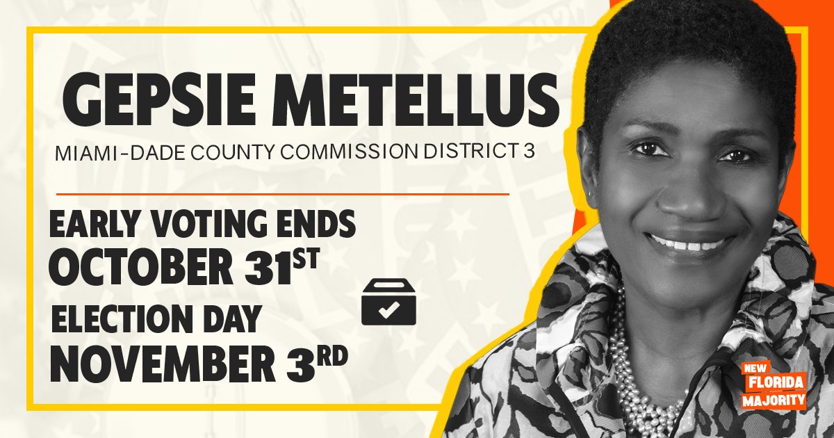 Gepsie Metellus @mgepsie is a community advocate focused on helping struggling families thrive, expanding opportunities for our small businesses, and increasing affordable housing. Our communities need leaders who will ensure no one is left behind and we know she'll do just that.