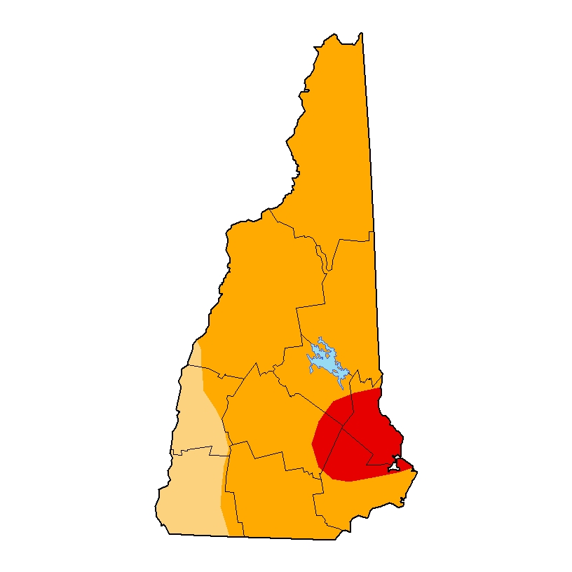 NHDES's tweet photo. As drought conditions persist throughout NH and worsen in parts, we urge residents to conserve water now, and to report well problems to the state. A portion of NH has moved into Extreme Drought including much of Strafford County. Read more: https://t.co/o6QeFHpw8q
#nhdrought https://t.co/jIWqRu9Xta