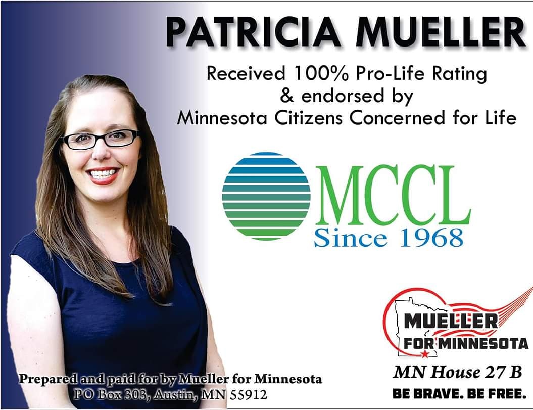 MuellerforMN's tweet photo. I am pro-life. I am here because of the work of doctors, medical research and parents committed to providing every opportunity available to me. I support life from conception through end of natural life and celebrating each individual created byGod. #muellerforminnesota #ProLife https://t.co/xKm7TBFHmZ