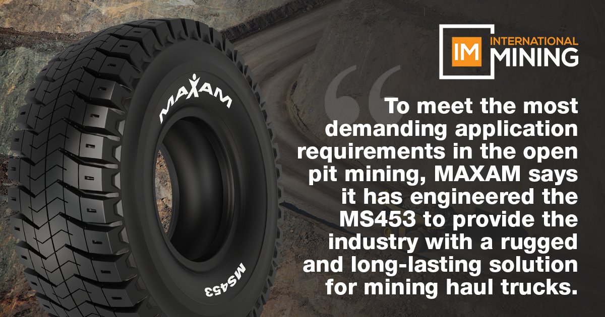 MaxamTire's tweet photo. AS SEEN ON #INTERNATIONALMINING: "Featuring a rugged and aggressive tread design that allows maximum tyre life for the most demanding mining applications, the MS453 is built to withstand even most severe challenges on haul roads." Read more: https://t.co/g0CKYUebcP #MAXAMMS453 https://t.co/VcNcZjvJPi