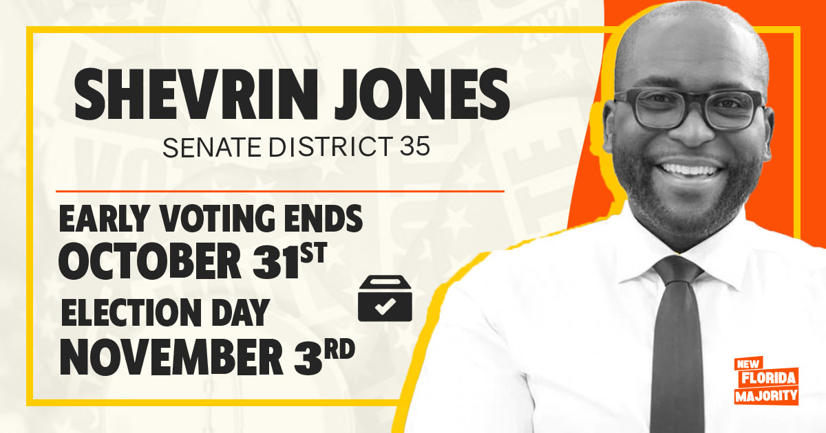 Shevrin JonesRep.  @ShevrinJones has been a relentless champion to guarantee dignity for incarcerated women in  #Florida. We are proud to support his campaign to represent  #Broward’s Black and brown communities in Tallahassee.