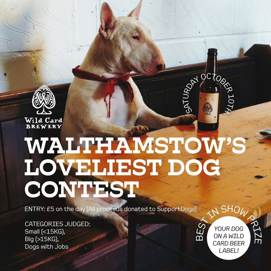 WildCardBrewery's tweet photo. Want to see your lovely pup on a beer can label? 
Introducing our very own Loveliest Dog Contest. 🐕

There'll be a variety of prizes and all entry fees will be given to @supportdogsuk ! 

October 10th at The Barrel Store.

Beer and dogs, what more could you want? 🍻 🐶 https://t.co/5YQqhXLXvR