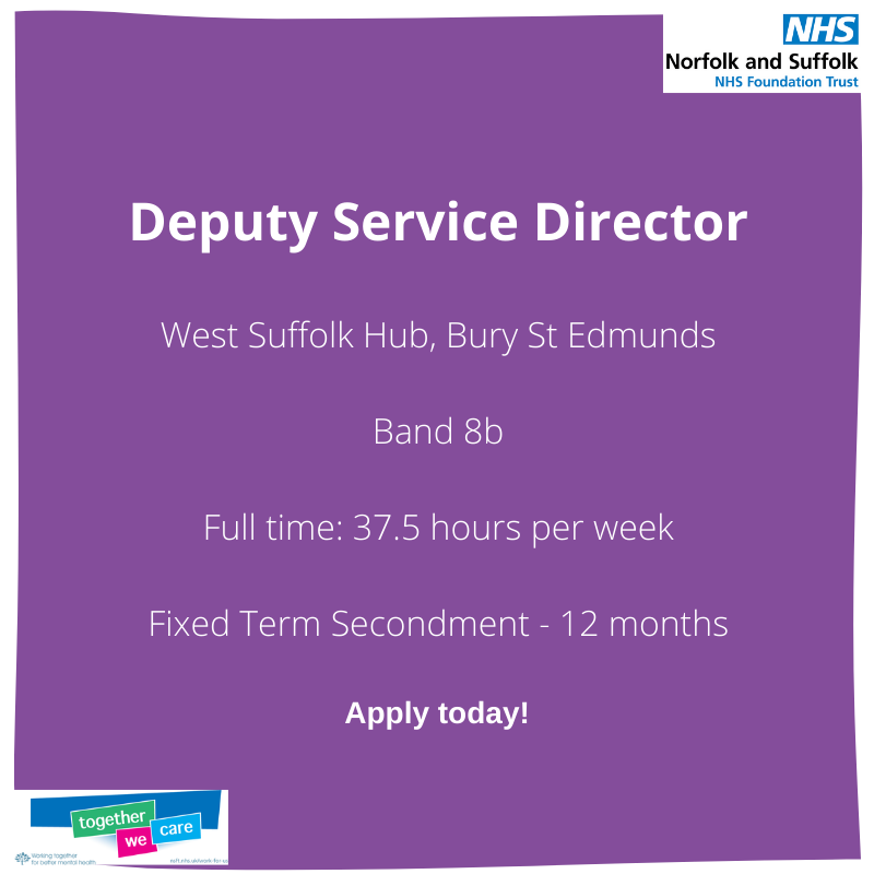 We have an exciting opportunity in West Suffolk! If you are interested, make sure you click here before midnight on 8th October! 
bit.ly/DSDBuryStEdmun…
#TogetherWeCare #GettingBetterTogether #NSFT #NHS #MentalHealth