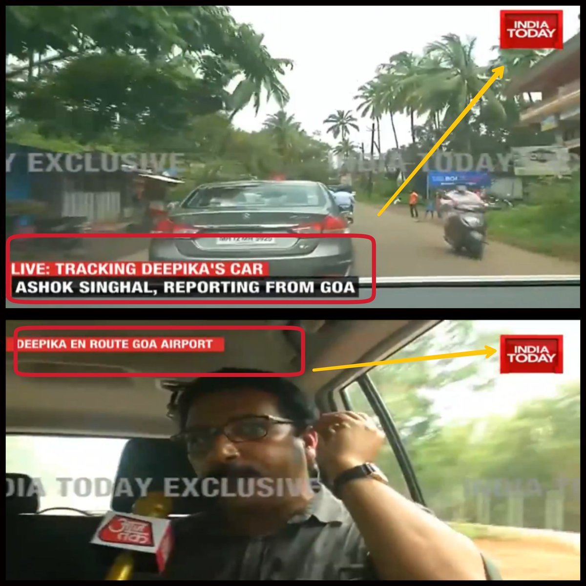 New Low in SoldOut Journalism! . Pimps of @IndiaToday on Twitter: Deepika is Summoned to Distract People from Farmer Issues India Today on TV: Stalking & Scavenging #Deepika's Car in Goa For TRP Like Vultures Slow Claps @aroonpurie 👏👏👏 @sardesairajdeep #CBIUnfoldSSRMystery