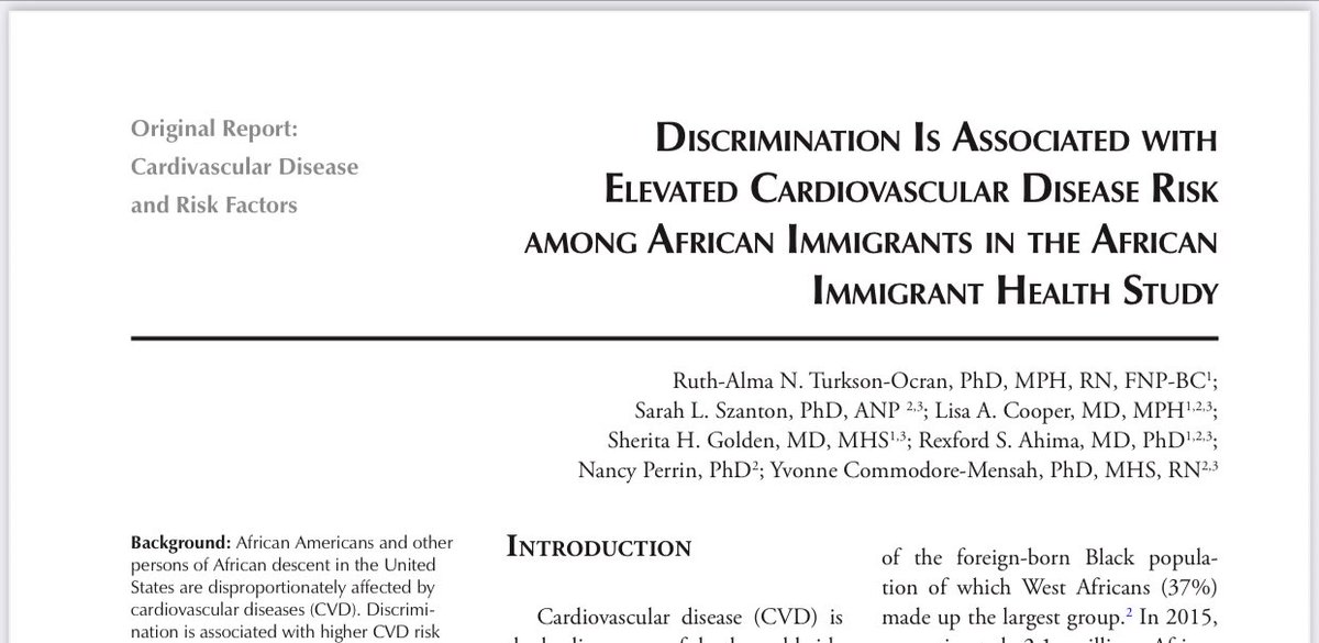 Our paper was published today! 

Grateful and honored to have the support and mentorship of Drs. @ycommodore @sarah_szanton @LisaCooperMD @GoldenSherita @rex_ahima & Perrin 

@EthnicityD #EthnDis #CVDRisk #Discrimination #AfricanImmigrants 

🔗here: ethndis.org/edonline/index…