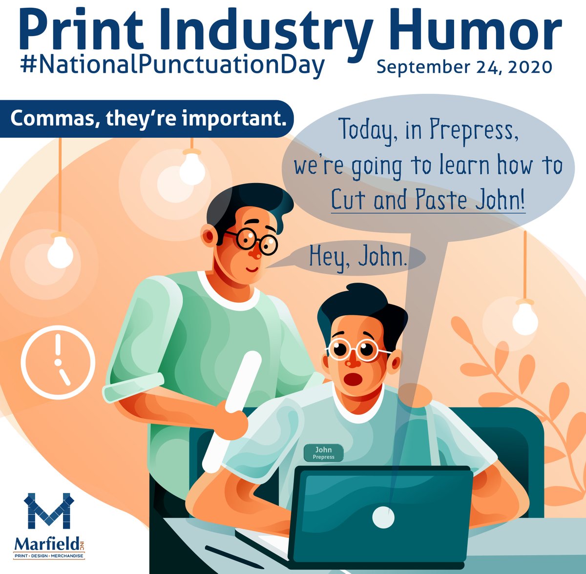 MarfieldPrint's tweet photo. Did you know today is #punctuationday? We may not be comedians, but we hope you enjoy our stab at #PrintHumor.
#SaveJohn #NationalPunctuationDay #jokes #NationalPunctuationDay #Jokes #Print #ThursdayThoughts
#ShopSmall #ShopLocal #ShopMarfield
#WomenOwned #BuyWomenOwned https://t.co/iAzpruEYNZ