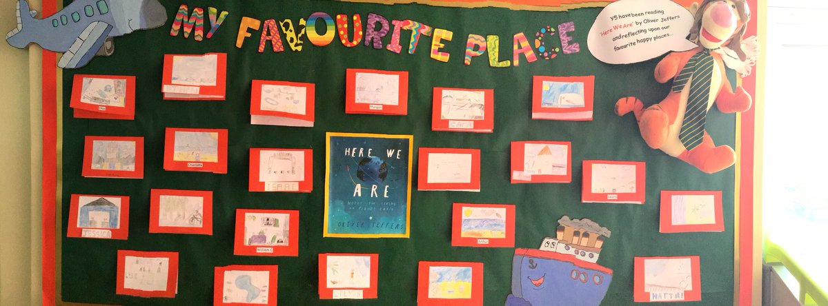 MissShanHurdman's tweet photo. Year 5 has loved reading and completing work from 'Here we are' by Oliver Jeffers over the last few weeks. We created descriptions of our favourite places and written our own notes for living on planet Earth. #CLPEWordsForTheWorld https://t.co/uPYr2IkM2J