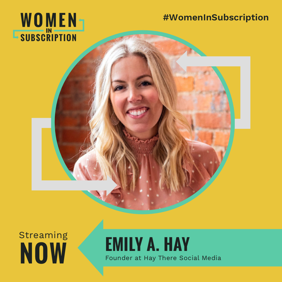 SUBTAstudios's tweet photo. Your #brand should be at the center of everything that you do on social media.
Whatever #marketing you invest time & money in to should point toward your revenue in some way, even when you’re building relationships,” says @emilyahay of @haythereSM.
#WomenInSubscription https://t.co/XjNDwMKmUY
