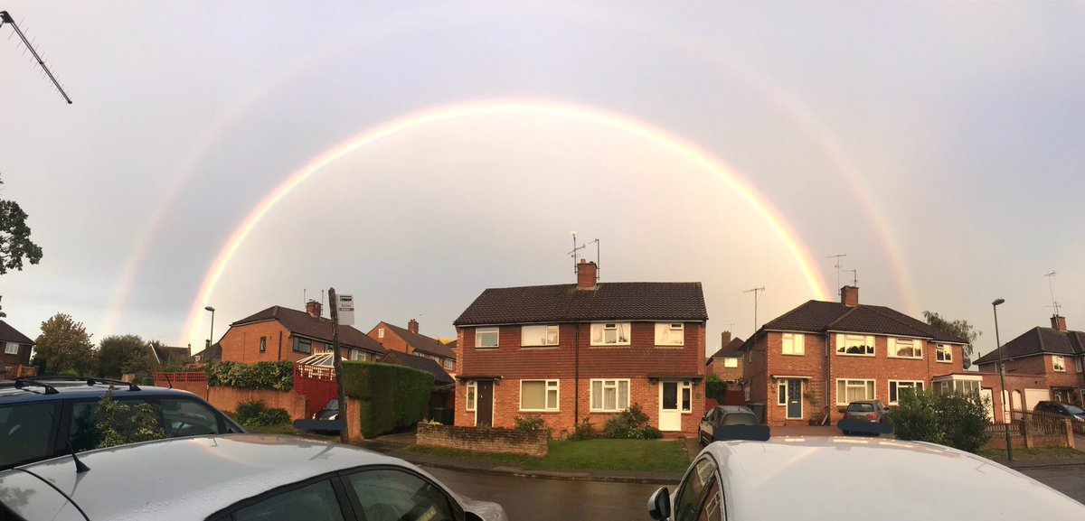 DowningGlen's tweet photo. Double rainbow, what a beautiful sight in mid Sussex! @bbcweather @SkyNewsWeather https://t.co/BX4qqeXHVR