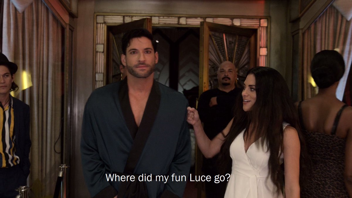 Meanwhile,  #Lucifer   is once again struggling, trying to re-fit in the mold of his old Devil self, as Eve defines him. At 1st she defines it as the fun Devil she met in the garden: so back to parties, drugs and orgies bc that's what she expects from him... 13/21