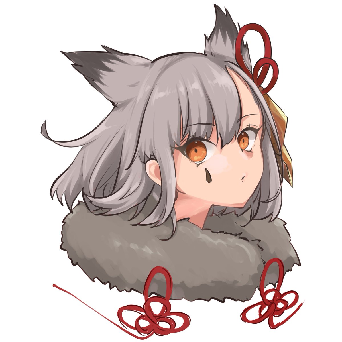 1girl solo grey hair white background simple background animal ears fur collar  illustration images