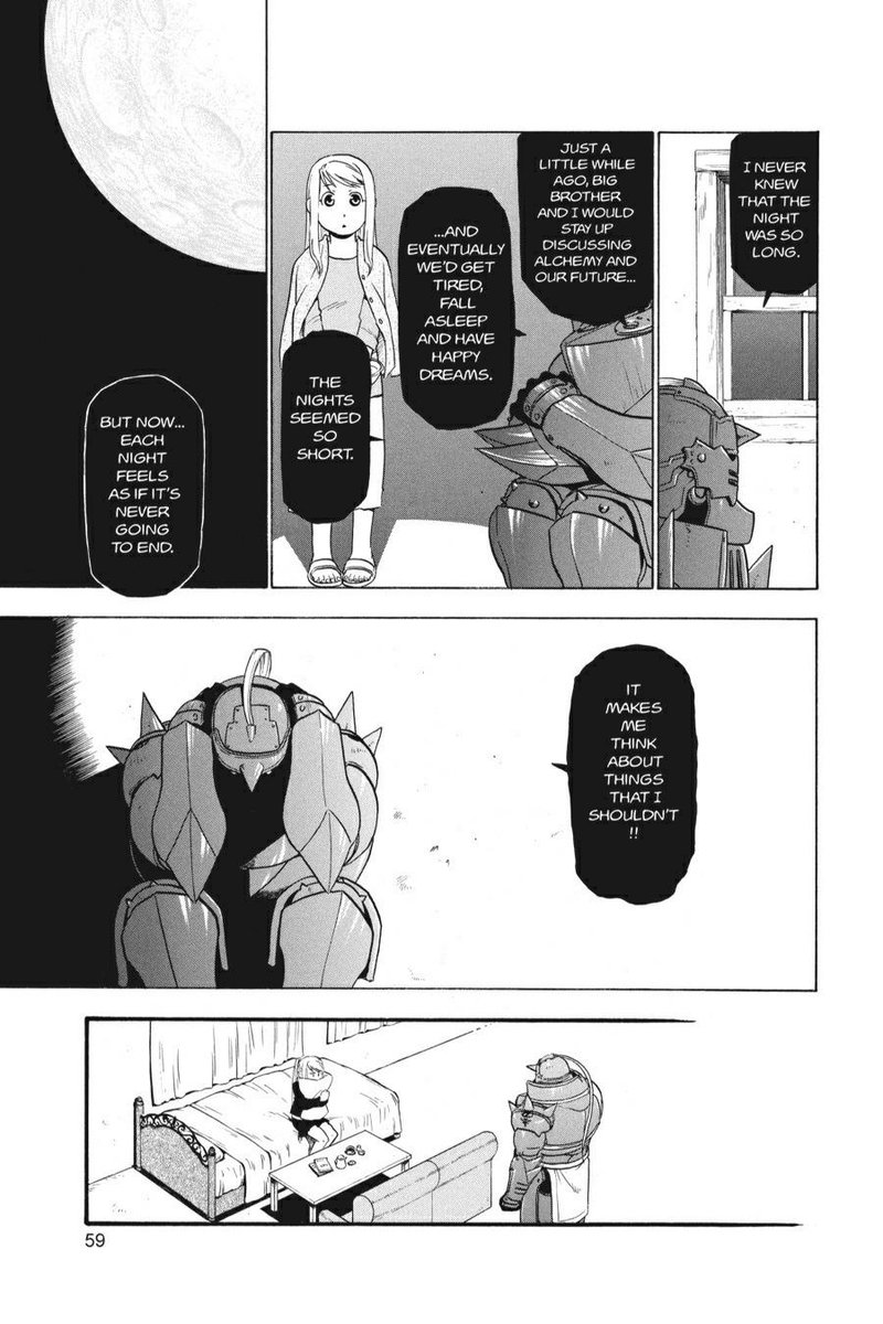 This bit from FMA Ch. 43 was a PoV I had never thought about before while first reading the series and being made cognizant of it made me extremely emotional (even still now TBH) empathizing with Al who is not even 9 or 10 IIRC dealing with a very unique kind of loneliness.