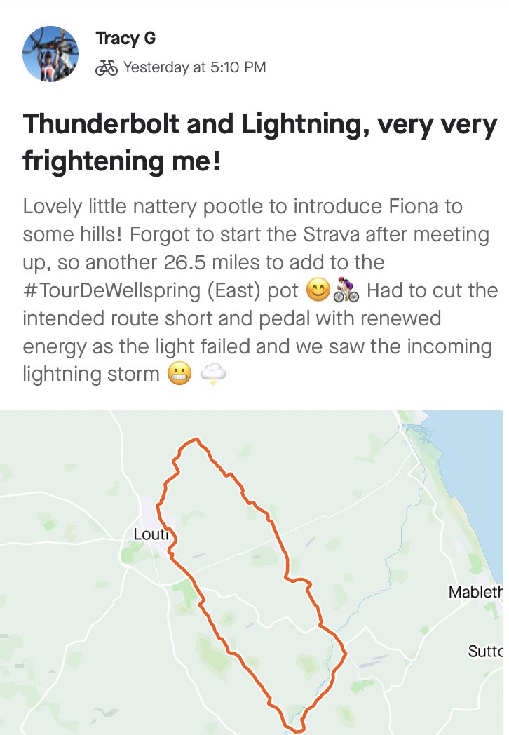 TracyGostelow's tweet photo. #TourDeWellspring day 4, and another 26.5 miles to add to the pot 🚴🏻‍♀️😊 A beautiful sunset, quickly followed by impending darkness and a lightning storm to get us back into town! #BeOnTheTeam 🐝 #Injury 🙄 https://t.co/eF1ocxY3aB