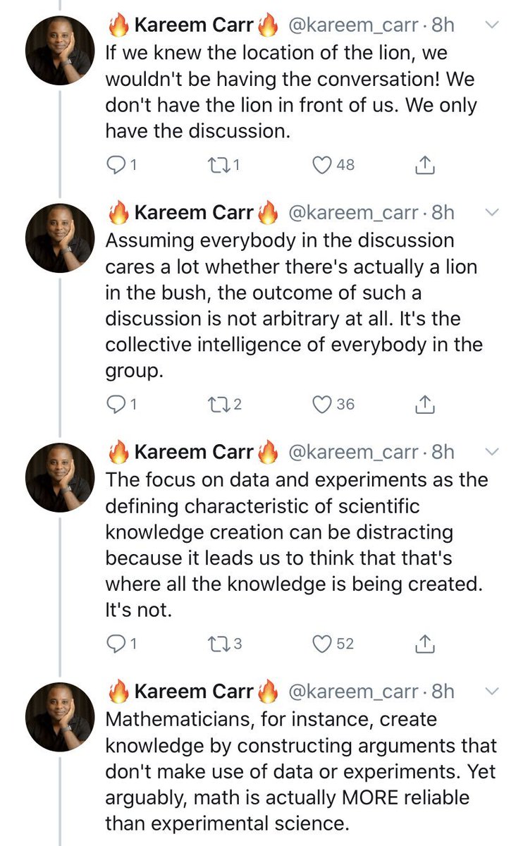 By returning to animal analogies, Kareem confuses himself again, though in not quite as epic a fashion as chicken math. The reality of methodological rigor and mutual checking through falsification and hypothesis testing is lost in the nonsense.