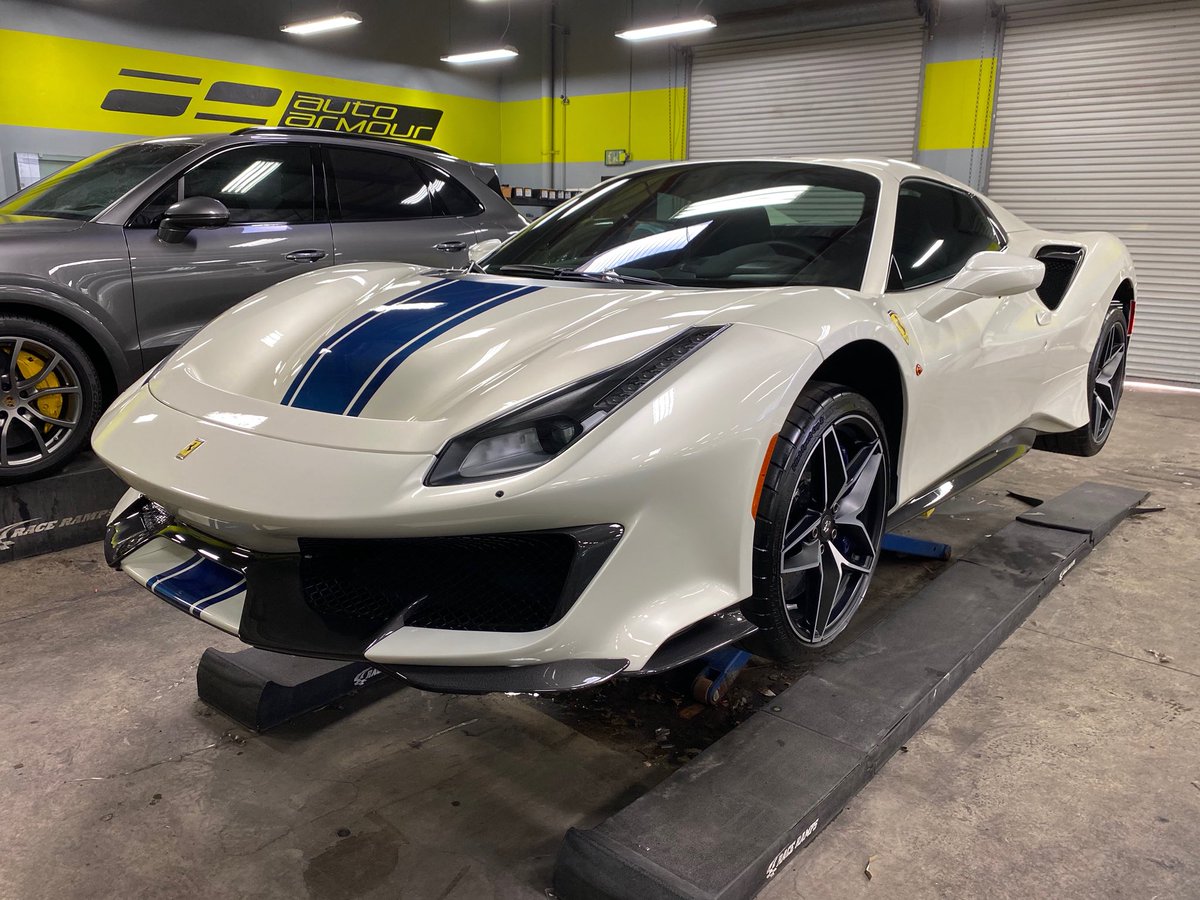 Ferrari 488 Pista in for custom full body paint protection film, ceramic coating, and tint on all glass! This customer wanted it done right with full coverage 🛡 For cars that’ll hold or increase in value, it’s a no-brainer! The Pista is an incredible car.