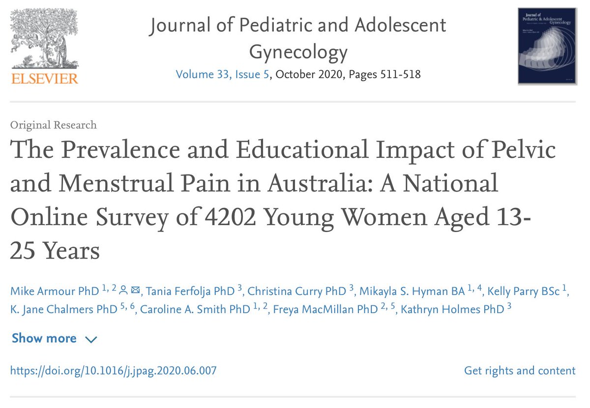 If anyone would like to read our article on The prevalence and educational impact of #pelvic and #period pain in Australia for free until mid Nov you can access it here authors.elsevier.com/a/1boQN3sKNHTc…