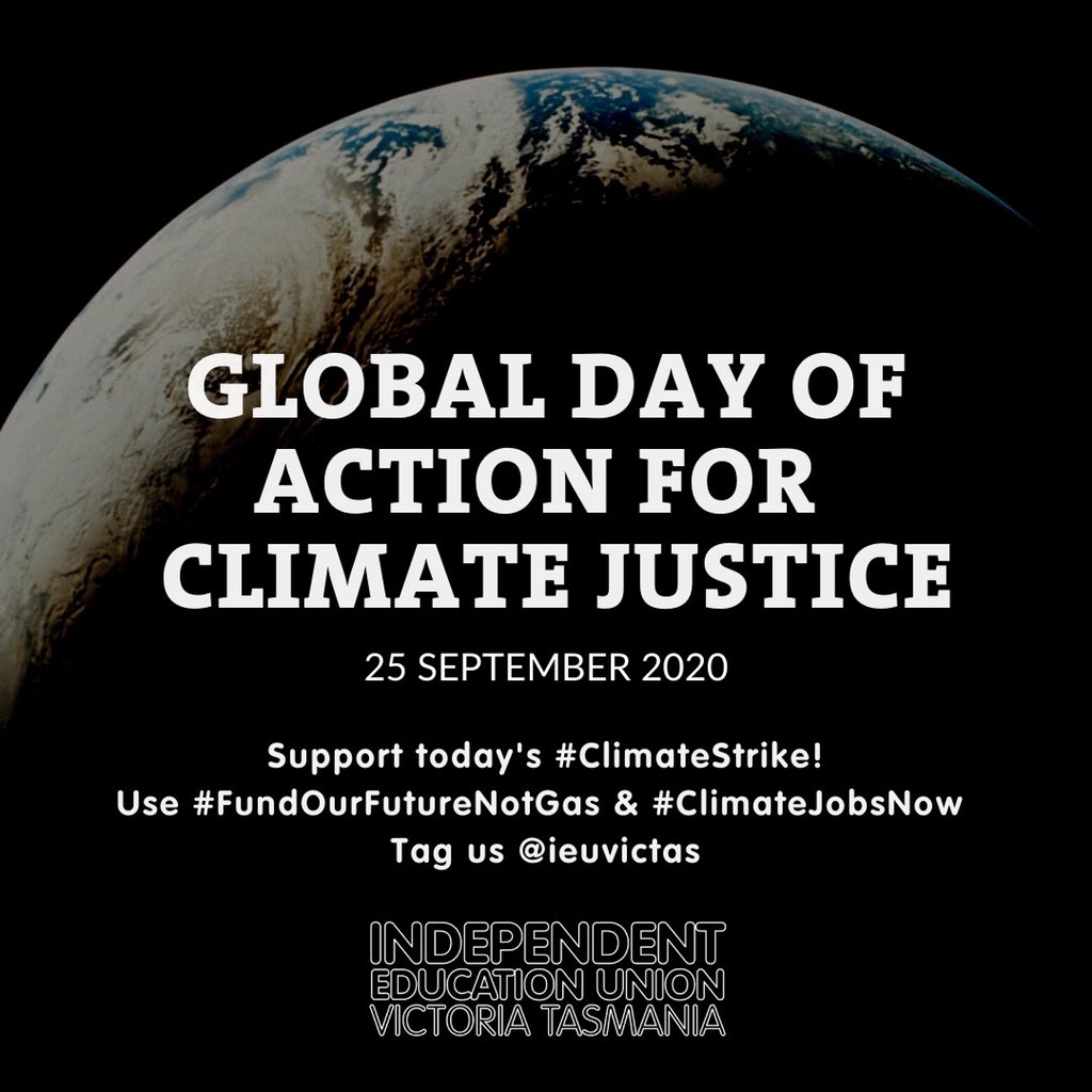 IEUVicTas's tweet photo. Today our students fight for a safe, just and clean future for us and for our planet.
We can't hit the streets today, but we stand with @StrikeClimate. #FundOurFutureNotGas #climatejobsnow #climatejustice #unionbusiness https://t.co/buAasIX1HW