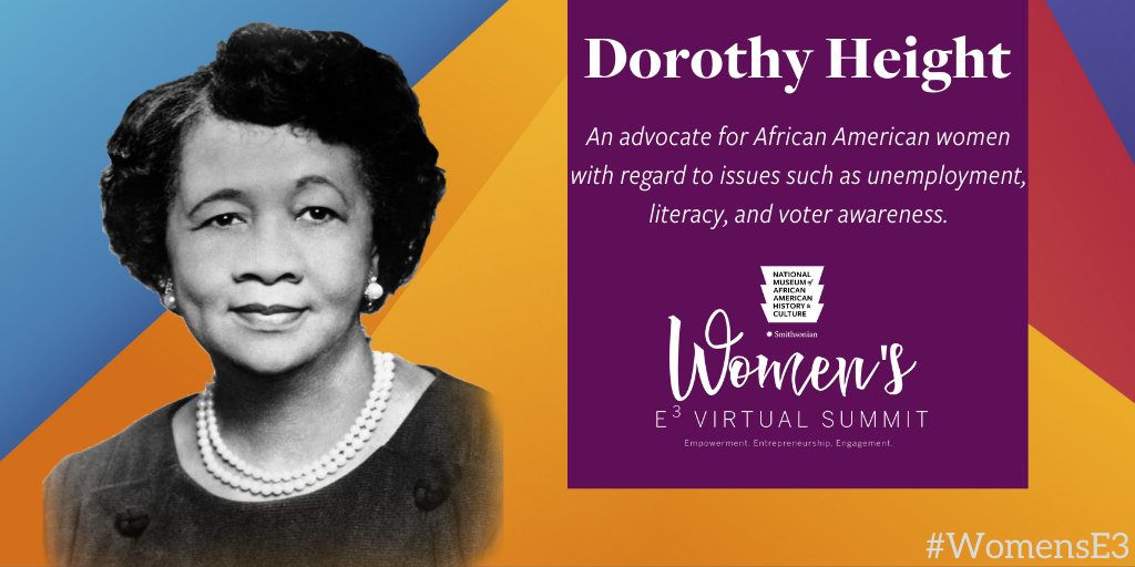 Dorothy Height advocated for black women with regard to issues such as unemployment, literacy, and voter awareness. Height’s career began while she was a student at New York University, where she became a leader in the United Christian Youth Movement of North America. #WomensE3