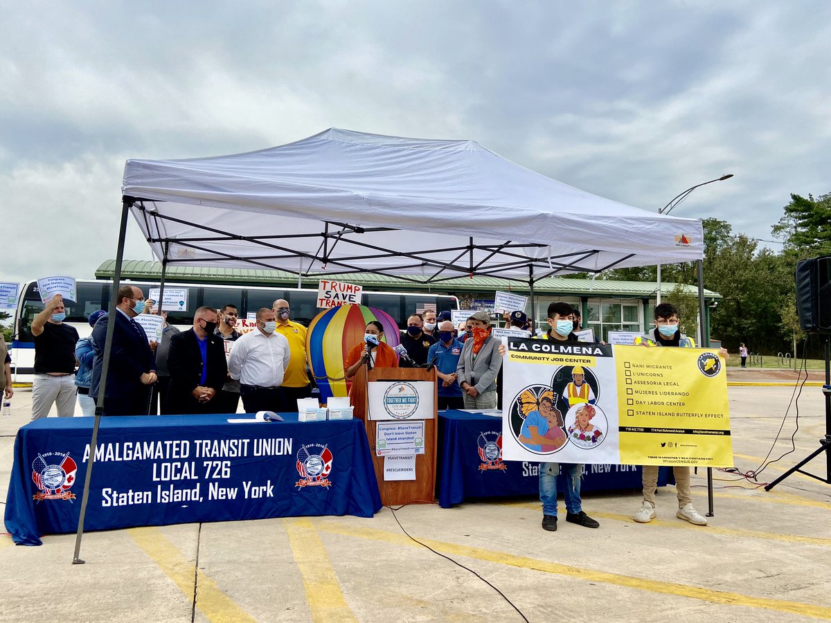 LaColmenaNYC's tweet photo. Staten Island immigrant workers depend on the @MTA public transportation to get to their job site on Staten Island (⭐️Report https://t.co/YCuWsLCId7). Thank you to @TransAlt @RidersAlliance @ATULocal726 for your work on #SaveMTA https://t.co/pz44ncJA4e