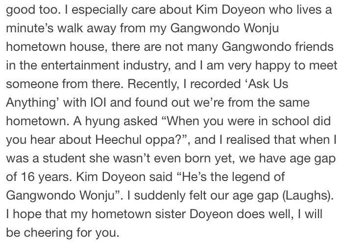 DOYEON (IOI, WEKI MEKI)"heechul is the legend of gangwondo."