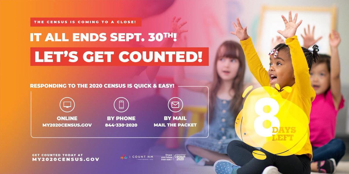 Let's get counted #NewMexico! The stakes are high for our communities.  Please, respond today! You can complete your questionnaire online (my2020census.gov), by phone (844-330-2020), or by mail. #nmleg