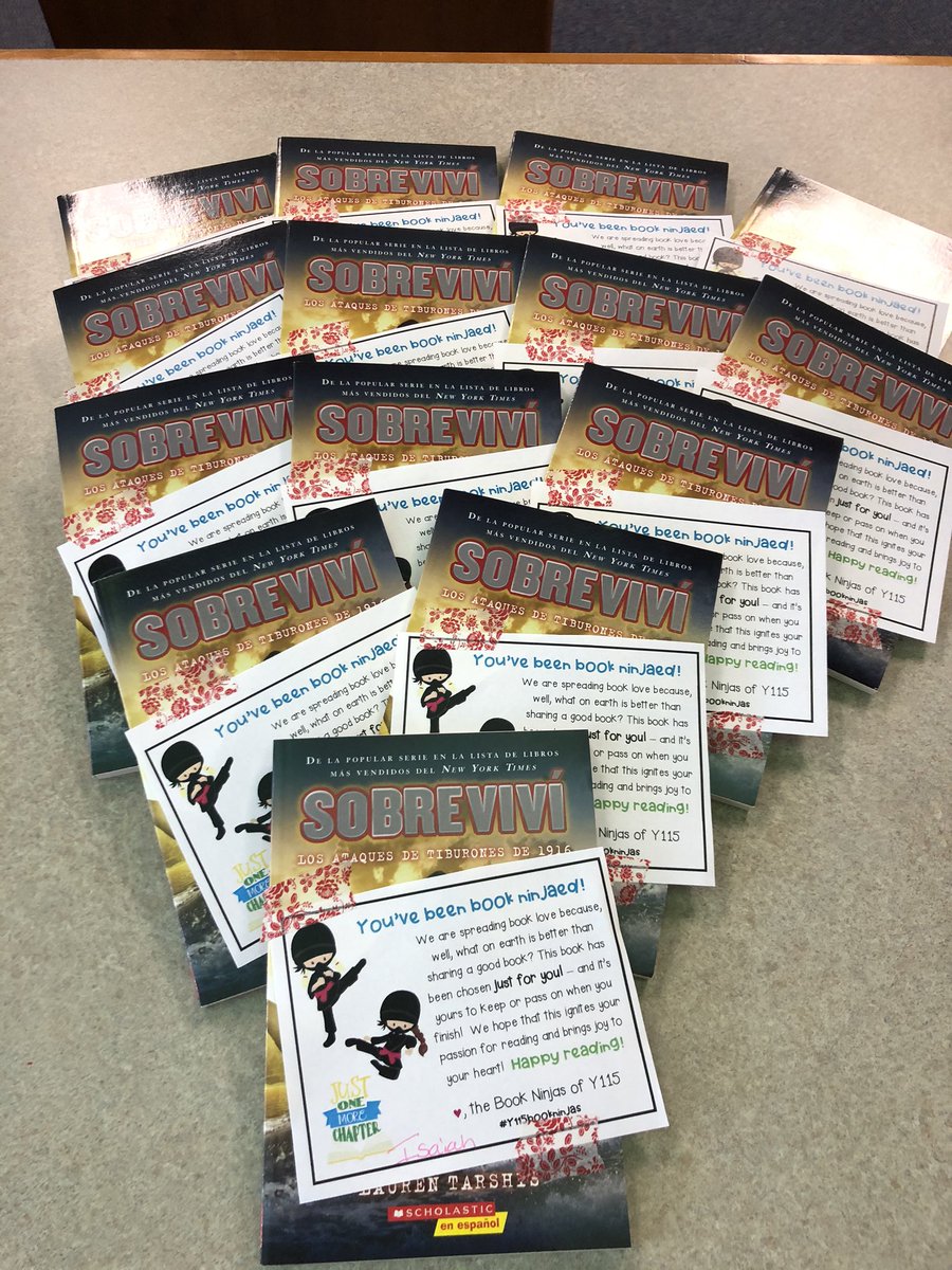 y115bookninjas's tweet photo. The whole class! Dual Language is in for a surprise when they all get Ninja’d I Survived Shark Attack in Espanol! @laurenTarshis @y115bookninjas @y115BPAC #notsharkweek #bilingual https://t.co/9CUkXdMDJg