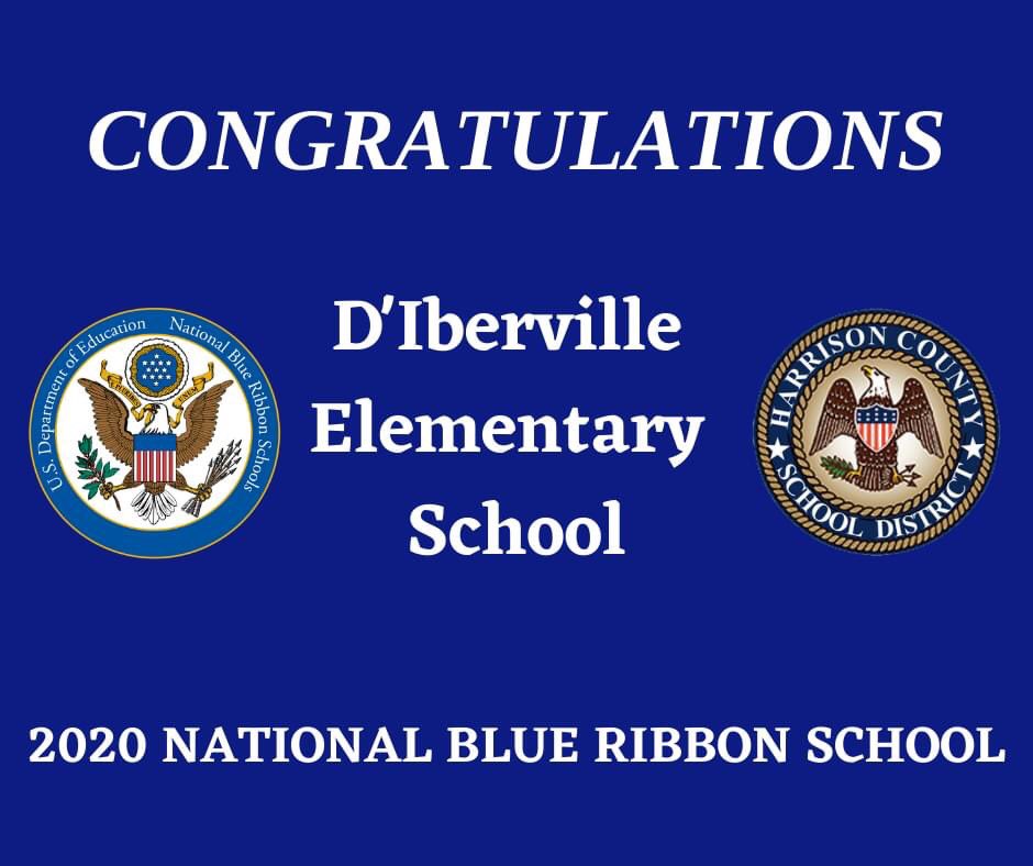Harrison_PRS's tweet photo. BREAKING NEWS: D'Iberville Elementary Named 2020 National Blue Ribbon School!!! #HCSDStrong @NatlBlueRibbon https://t.co/ot7ezrz8B3