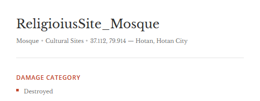 You'll see clusters of red dots (indicating mosques or cultural sites) in multiple cities, and when you click on them, they're literally unnamed fillers that have no information