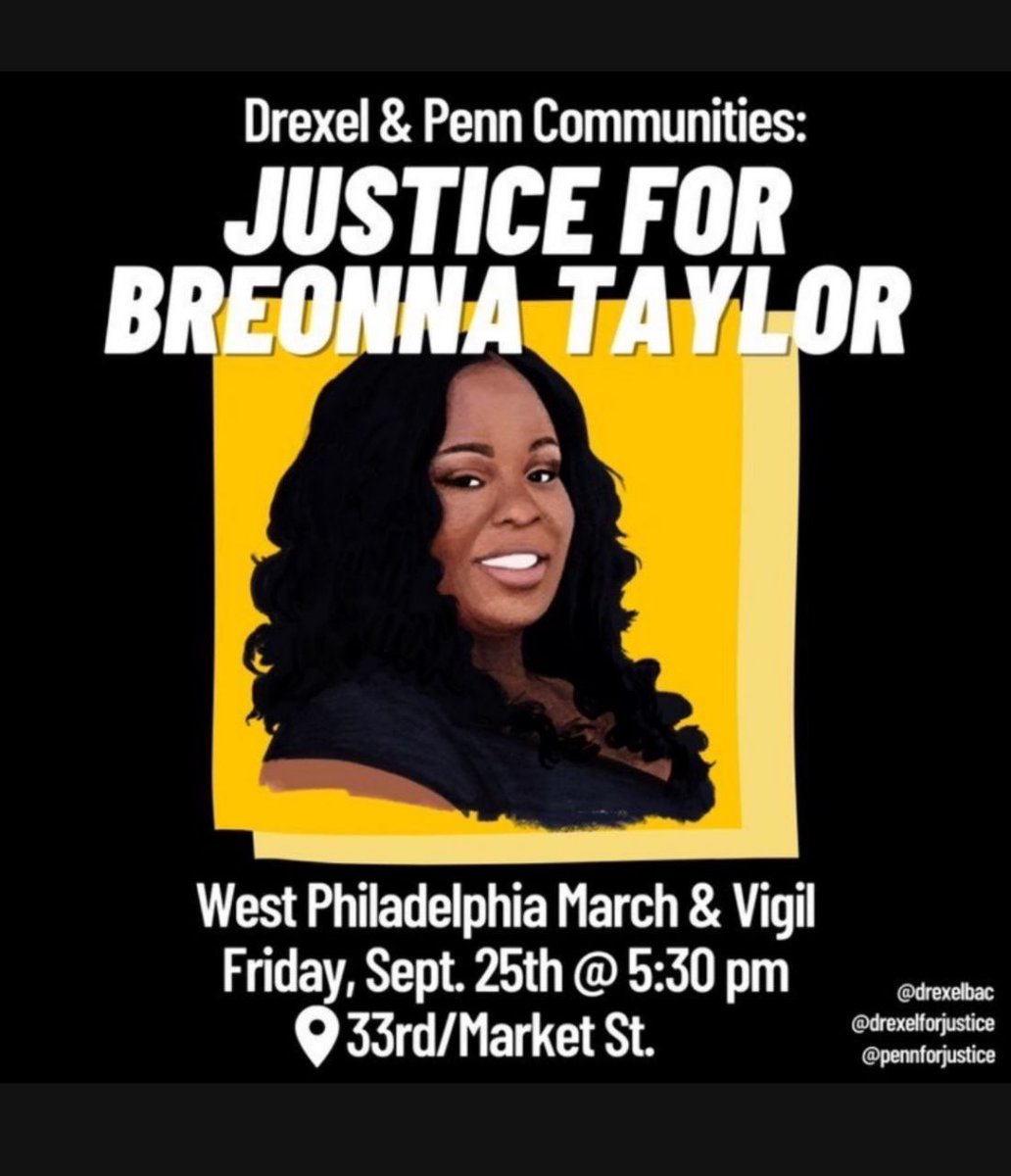 jedgarcougar's tweet photo. West Philly March and Vigil for #BreonnaTaylor tomorrow, 9/25/20 #PhillyProtest #phillyprotests #OTGdispatch #PhillyRUST #westphilly https://t.co/4MtMerX64c