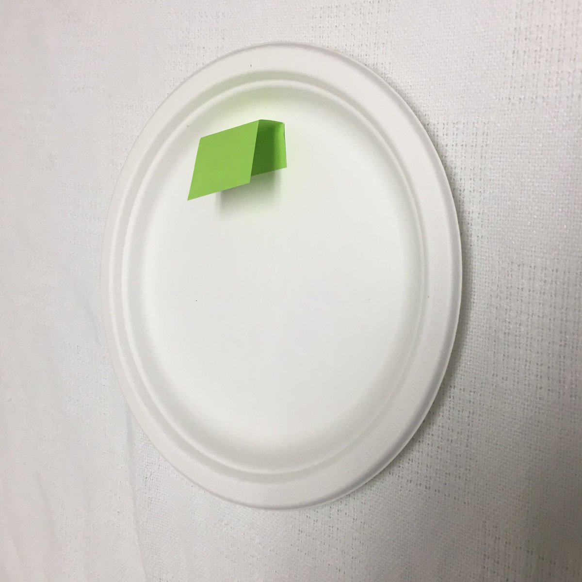I made a ‘hanger’out of cardboard. It’s paper in this picture just to show the shape.I glued the smaller side to the back of the plate, and used a double-sided adhesive mounting strip to stick the other surface to the door!It was one of those removable strips so no door damage.