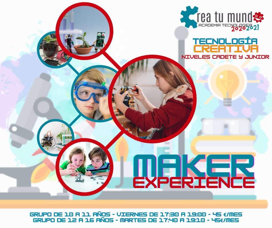 _CreaTuMundo_'s tweet photo. Cursos de tecnología creativa. Robótica y electrónica para chicas y chicos de 6 a 16 años.
Más info en: https://t.co/La9Nt1hiBg
#aprenderhaciendo #extraescolares #maker #educacionmaker #arduino #microbit #tokymaker #Alicante https://t.co/ixATs2KI84