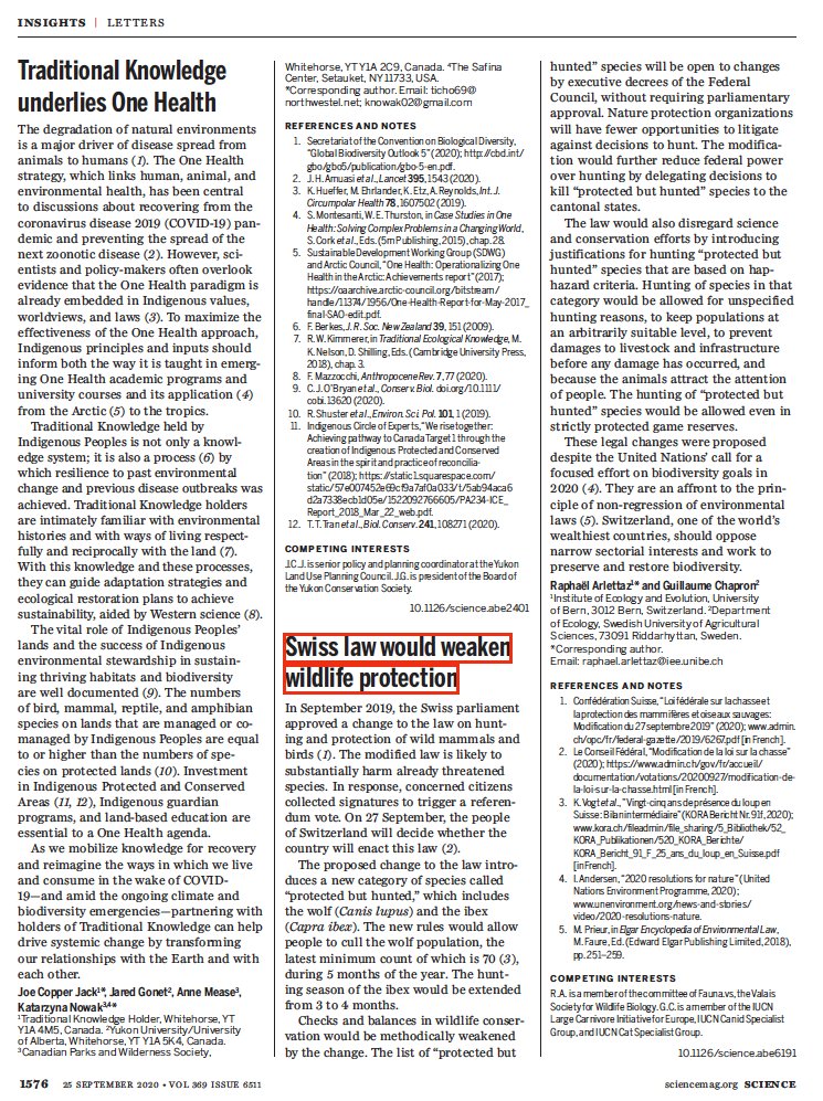 With my colleague Guillaume Chapron we have just published a paper in Science that questions Switzerland about its commitment to protect wildlife. Swiss citizens will vote on a new law on hunting and birds/mammals conservation on September 27th. <a href="/Society4ConBio/">SCB</a> <a href="/WWF/">WWF</a> <a href="/naturecons/">Nature Conservation</a>