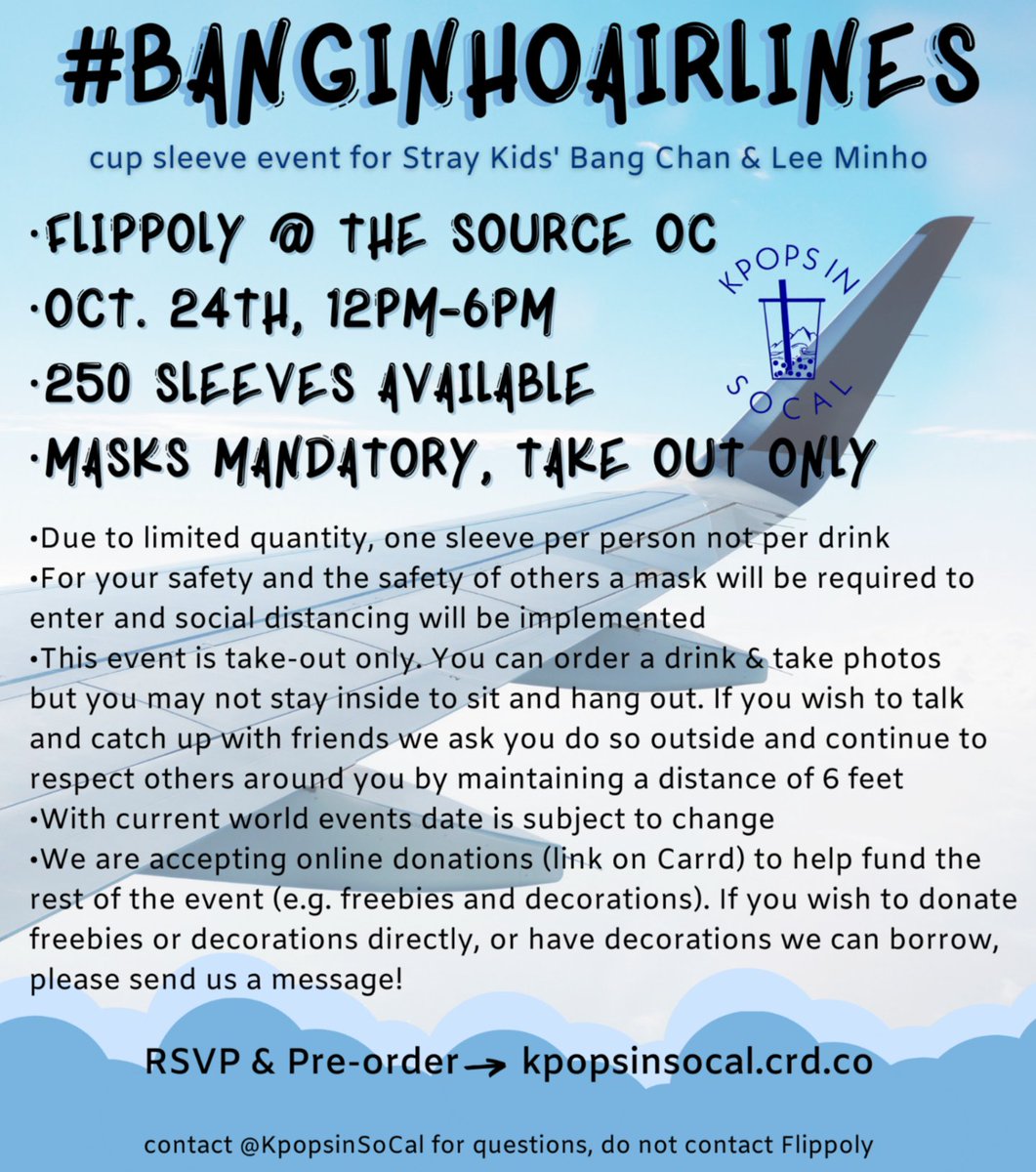 skzxstayroom's tweet photo. Attention Stays! Now boarding flight 1024 on #BanginhoAirlines ✈ 

Join us on our flight to celebrate Stray Kids' Bang Chan &amp; Lee Minho!

📍Flippoly @ The Source OC
6940 Beach Blvd, Buena Park, CA 90621
🗓 Oct. 24th, 12pm-6pm

https://t.co/RGH100ht8M https://t.co/O4bKh5EHQb
