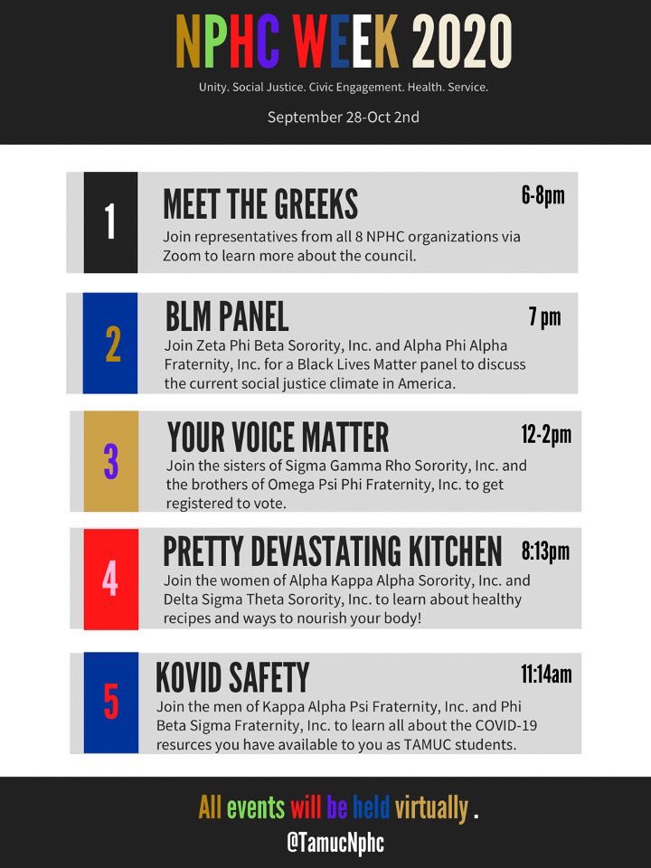nphcattamuc's tweet photo. #NPHCWEEK Coming Soon!!! Here’s a quick look at what to expect next week. Can’t wait to see you all https://t.co/mfWW4vaQqT