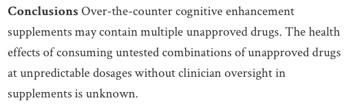 AliRaja_MD's tweet photo. Five unapproved drugs found in #CognitiveEnhancement supplements
Pieter A. Cohen, MD, et al. @challiance @harvardmed
https://t.co/IXxtSlWNsQ
@NeurologyCP
#OTCsupplements https://t.co/d7sMdwhC7Z