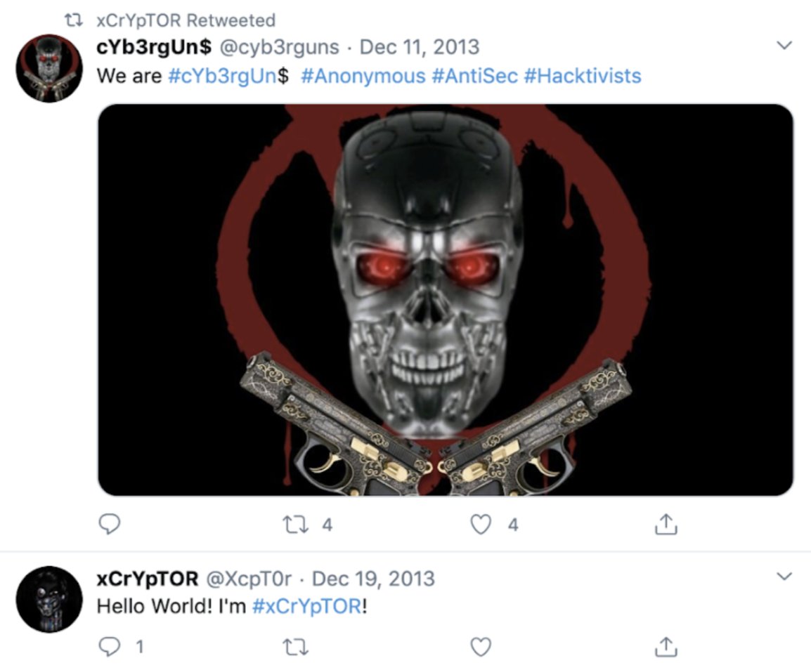 There was even a really early cluster of accounts that posed as ... wait for it... hacktivists. Late 2013-early 2014. They went silent by mid-2014.