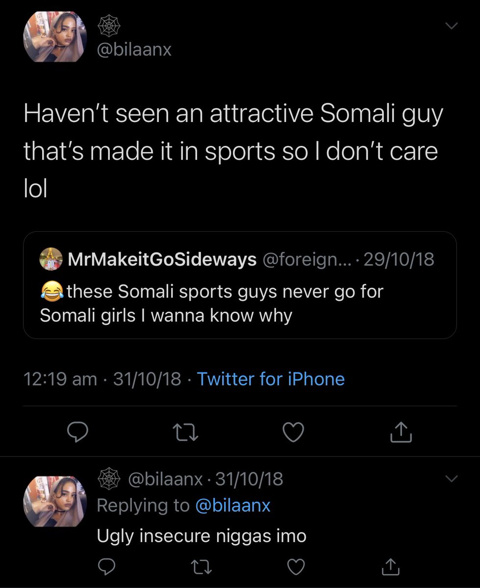 Bilan calling somali men “ugly insecure niggas” is simply her projecting.She said “You’re clapped anyways” after she realised no one wanted her