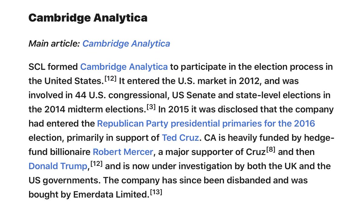 Cambridge Analytica’s parent corporation is SCL. They’ve been in the business of creating psychological profiles 30 years. It’s well known the UK and US used SCL tactics to influence developing nations. Since 2015, it’s apparently being used on Western democracies as well.