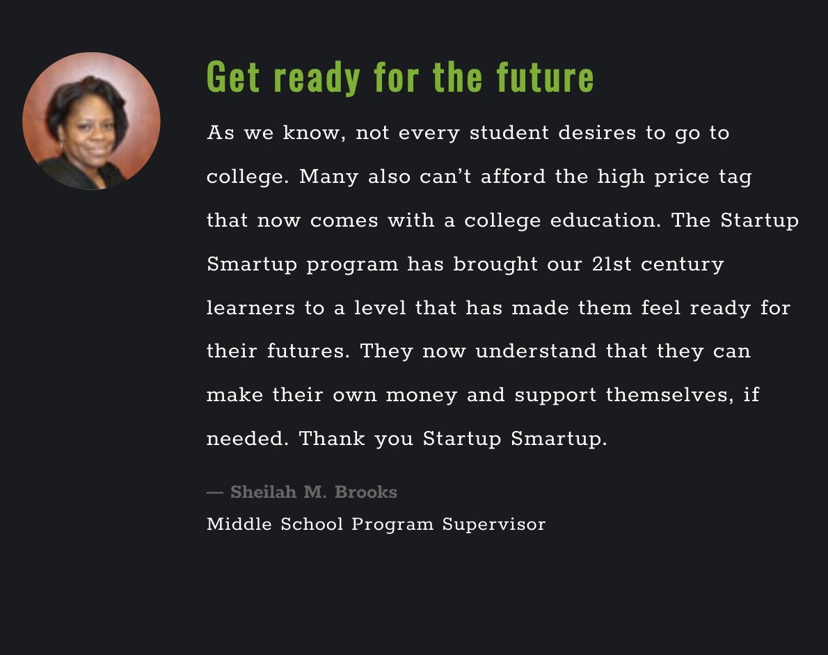 startup_smartup's tweet photo. Thank you Sheilah M. Brooks, Middle School Program Supervisor.
Learn more at https://t.co/fAhEap1w6E
#testimonial #startup #middleschool #highschool #entrepreneur #business #onlinebusiness #startabiz #highschooljobs https://t.co/0IHwLoAKLd