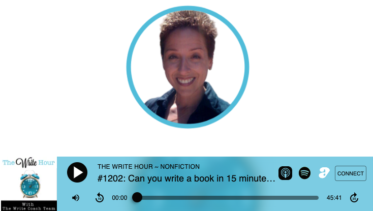 joyce_glass's tweet photo. Can you write a book in 15 minutes a day?
Interview with Grace Church
π§ #1202 of The Write Hour with Joyce Glass
Tips From #TheWriteCoachTeam
#TheWriteHour
@DougCarterWrite
@BisbanoWrites
@KeithKeller
π±Listen online @ https://t.co/bY2Ekkuy0w https://t.co/4pRYjl5Y0U
