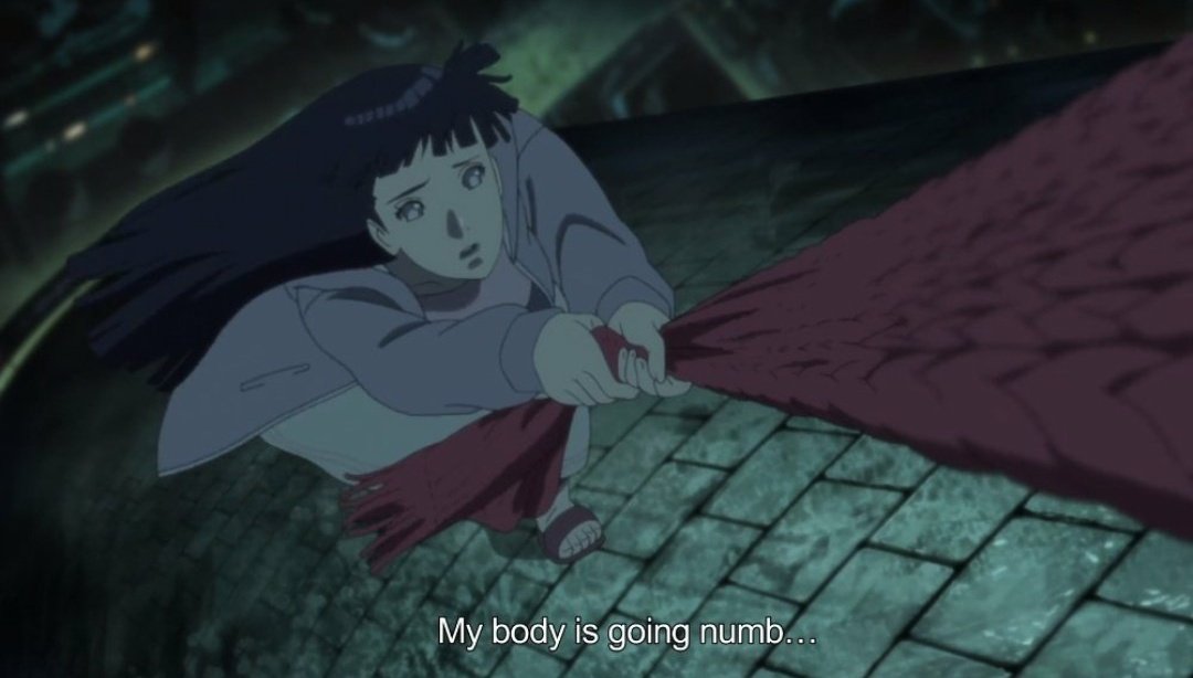 - Hinata can't climb walls When she meets Toneri for the first time,he used green orbs that absorb chakra,causing her to pass out.Moments later she states "her body is going numb",she couldn't climb because she was losing her chakra so that's why she had to hold onto the scarf.