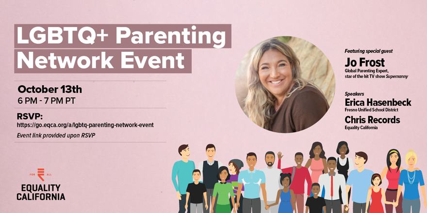eqca's tweet photo. 🌈 Please join Equality California for our first-ever LGBTQ+ Parenting Network Event 🌈
 
We'll be joined by Global Parenting Expert and star of the hit TV show @Supernanny, @jo_frost!

RSVP and join us on October 13 @ 6 PM PT ⤵️
https://t.co/5MgJdoiEz0 https://t.co/CXPdxmIT9R