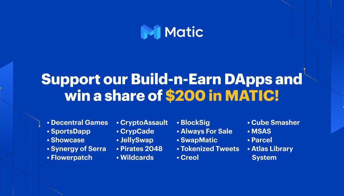 BerryBrains3's tweet photo. #Matic has launched a giveaway to encourage the community B-n-E dApps building on matic!
Win a share of $200 when you discover and support #Matic Build-n-Earn projects.
10 lucky winners get $20 each in $MATIC
Click here to participate👇 https://t.co/58FLrbatYE
#MaticDevDrive https://t.co/V63ua22BPo