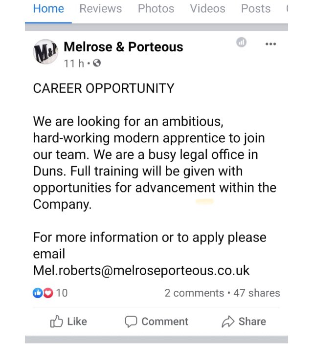DYWBHS's tweet photo. 🌟Fantastic opportunity for a Modern Apprenticeship in the local Duns and Berwickshire🐻area from Melrose &amp; Porteous!🌟@DYWBorders👩🏻‍⚖️
@apprentice_scot👨🏻‍⚖️
@SBCEducation1🎓
@Berwickshire1st🐶
@SocialBhs🗺
@BHSDuns_Tech💻
@Lawscot📖
#BHSCareerReady💫 https://t.co/GBRZpEM5g1