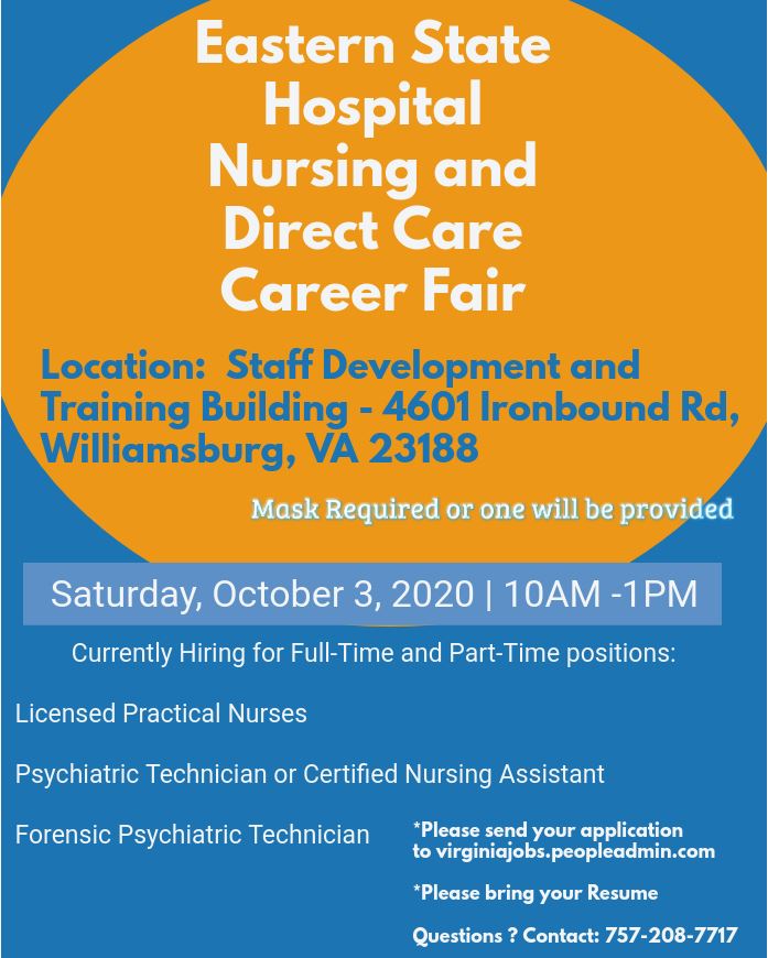 VAEasternState's tweet image. Join Us!  Learn about the opportunities available at Eastern State Hospital!  Where heroes work.

#cnajobs #psychology #psychtech #psychnurse #lpnjobs    #heroesworkhere #essentialworkers #forensicpsychology #veterans #psych #directcare #cna  #careerfair #forensic #entrylevel