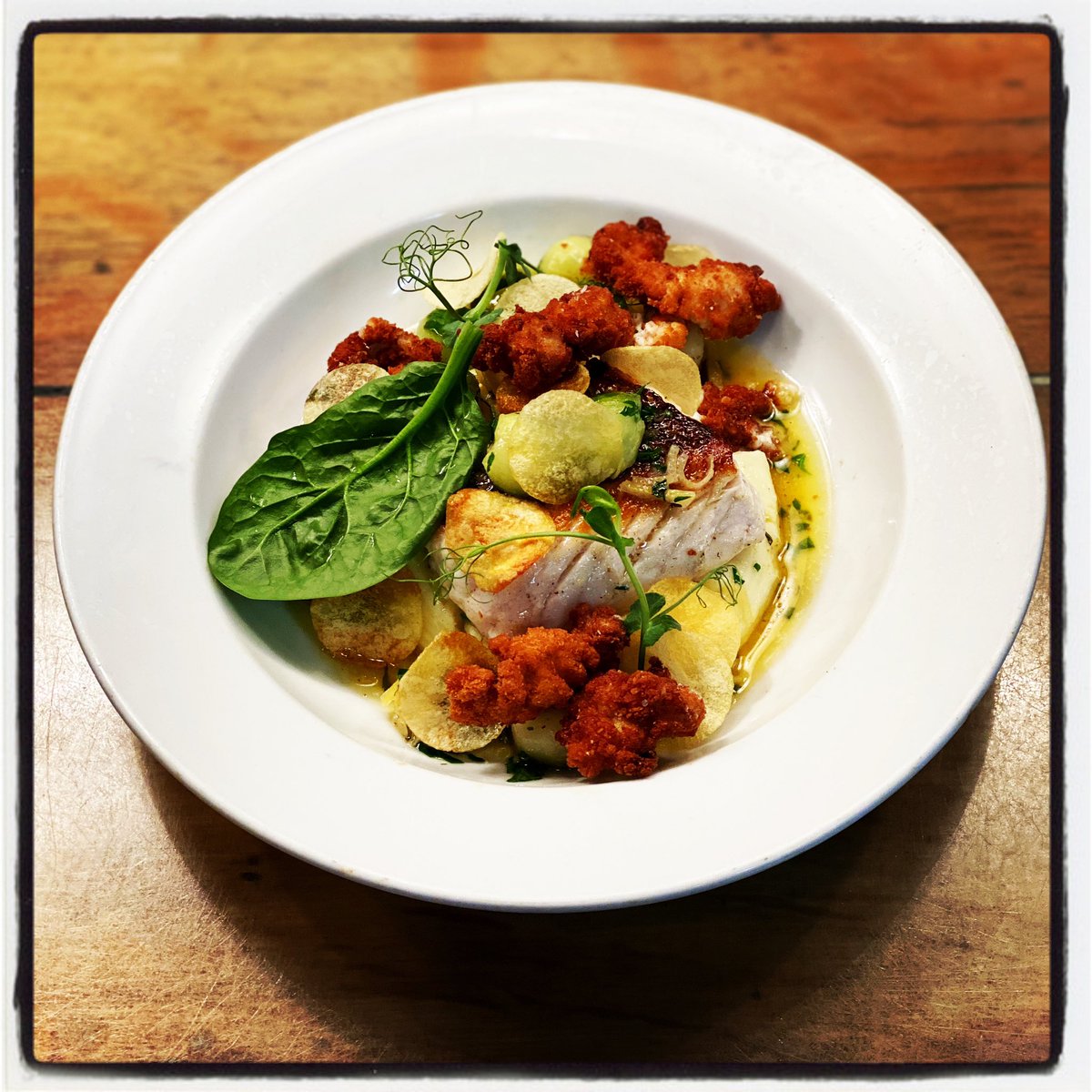 ParlourUK's tweet photo. Hake, Fried Milts, Lemon &amp; Mace
On all Week!

Eat Out to Help Out
Exit Through the Gift Shop
#curfewcooking https://t.co/LtOEBP0brs