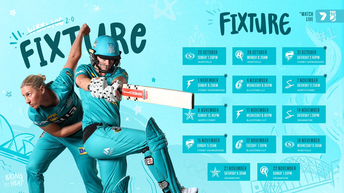 W̶B̶B̶L̶ ̶F̶i̶x̶t̶u̶r̶e̶  ... 
🆕 **#WBBL06 Fixture (2.0)** 🆕

Our girls are off to the Olympic Village in Sydney to complete a full <a href="/WBBL/">Weber Women's Big Bash League</a> season in #BubbleLife. 🔵

👉 brisheat.com/FixtureWBBL06
#BringTheHeat
