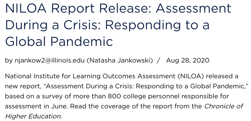 OnlineCrsLady's tweet photo. I'm looking forward to reading this over the weekend:
Assessment During A Crisis: Responding to a Global Pandemic by @njankow
PDF: https://t.co/3ySHgvjObP
many thanks to @jana_allen21 from @OUDaily for alerting me to this report; much appreciated! https://t.co/aC1tAhepV7