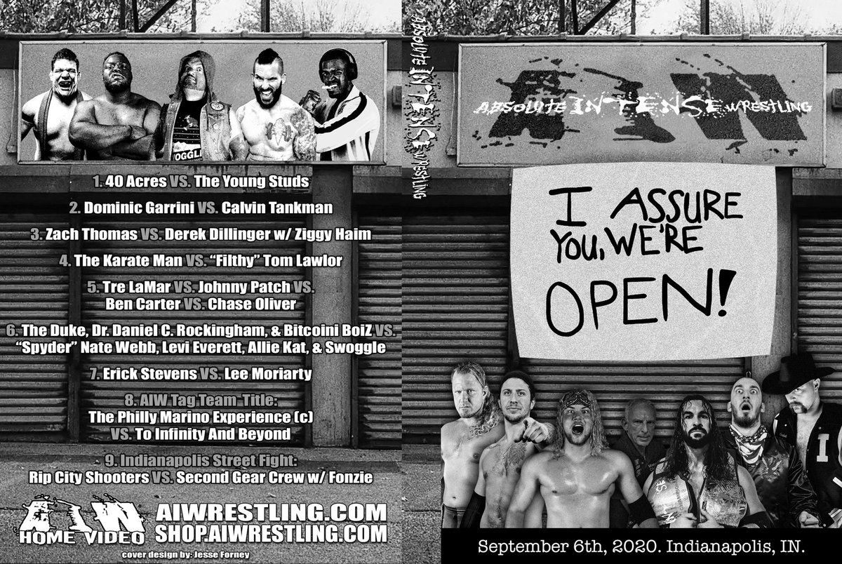 smartmarkvideo's tweet photo. Now available from @aiwrestling
I Assure You We're Open (9/6/20) #AIWOpen
#SMVSale
Dvd: https://t.co/G2coGYxt9K
Mp4: https://t.co/e5GBgTdJdt https://t.co/JfPTFm4JKA