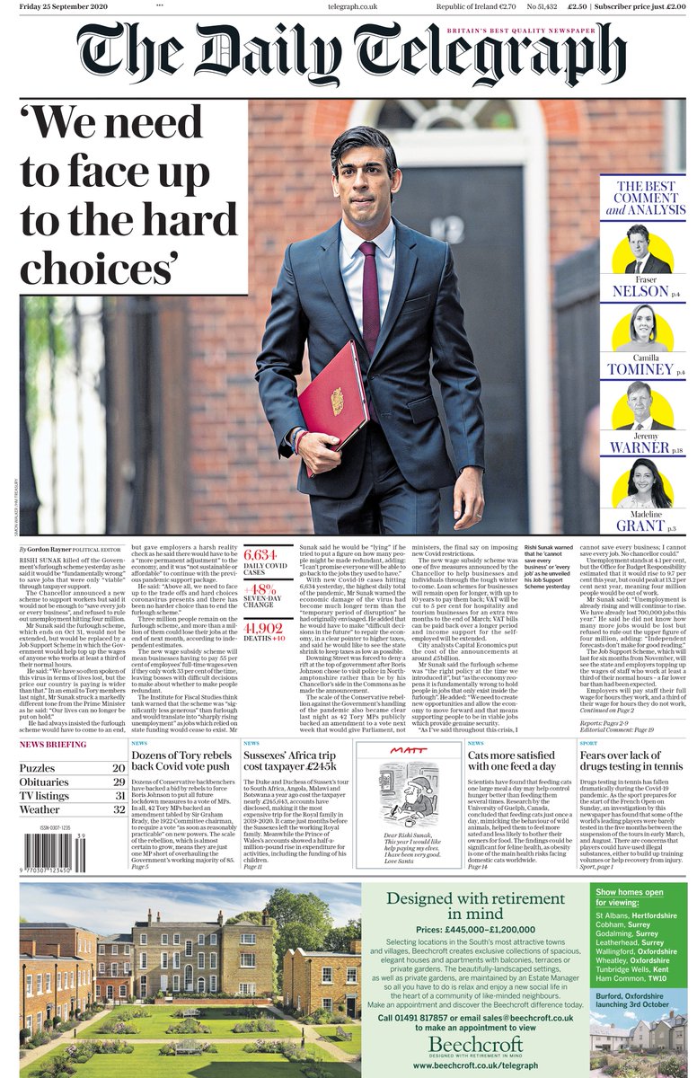 Tomorrow’s Telegraph front page: “'We need to face up to the hard choices'”

#TomorrowsPapersToday

Read here: telegraph.co.uk/politics/2020/…